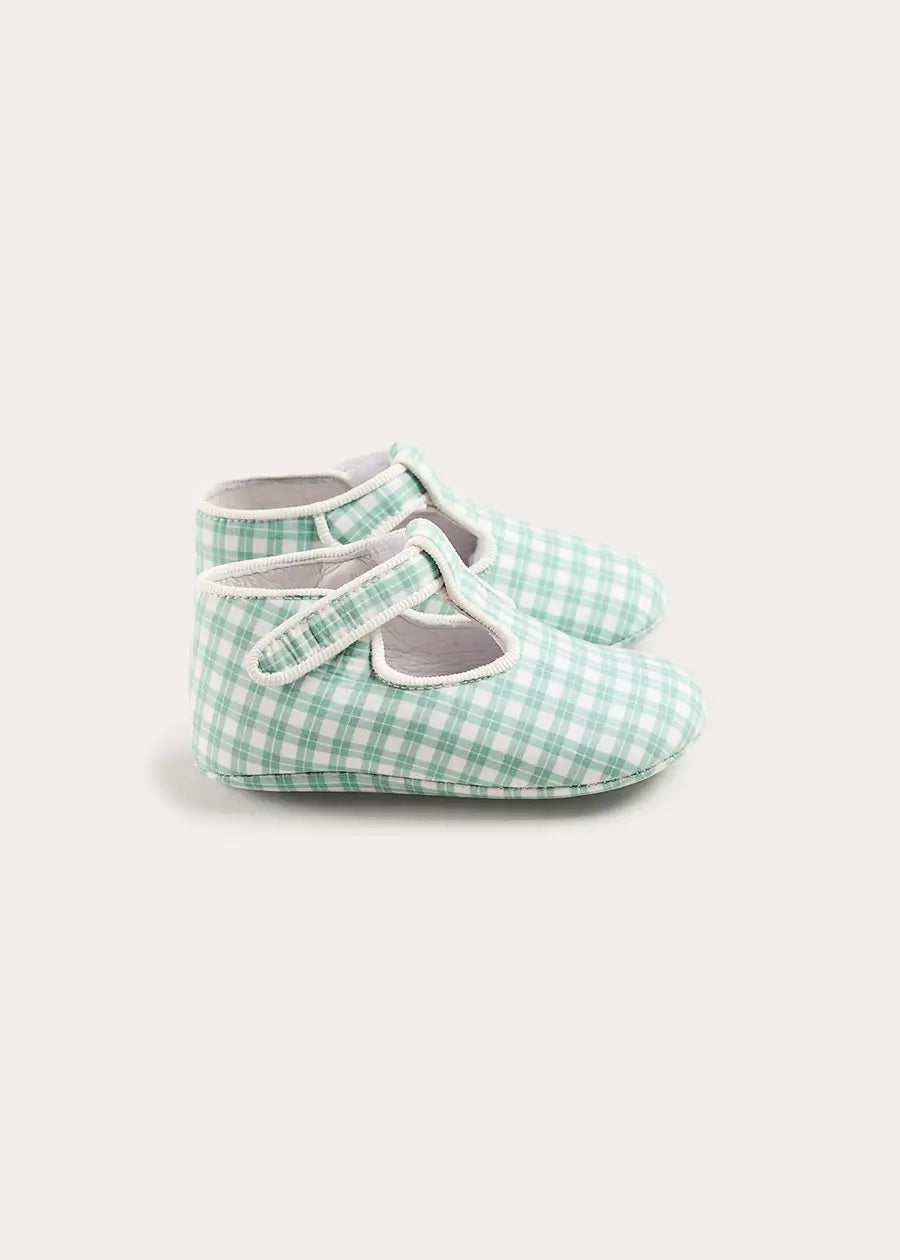Lucas Check T-Bar Pram Shoes in Green (17-20EU) Shoes from Pepa London US