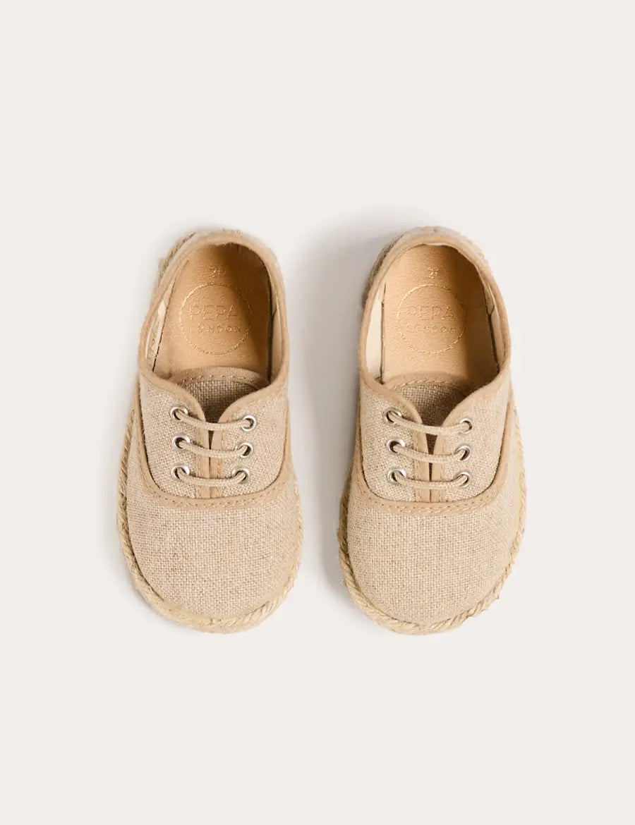 Linen Lace-up Espadrilles in Beige (24-35EU) SHOES from Pepa London US