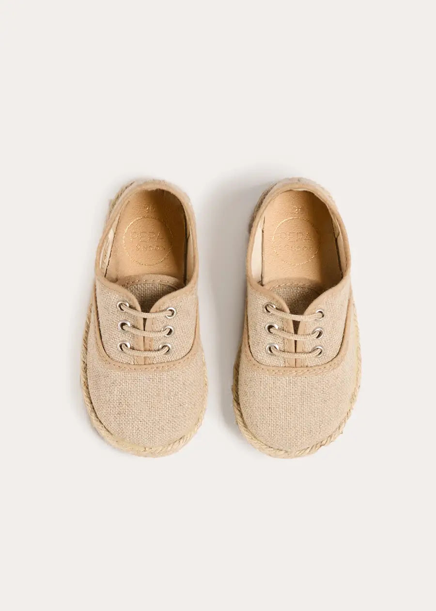 Linen Lace-up Espadrilles in Beige (24-35EU) Shoes from Pepa London US