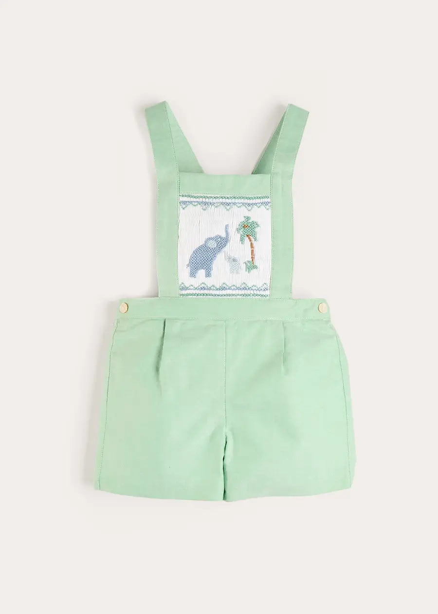 Elephant Embroidered Smocked Dungarees in Sage Green (18mths-4yrs) Shorts from Pepa London US