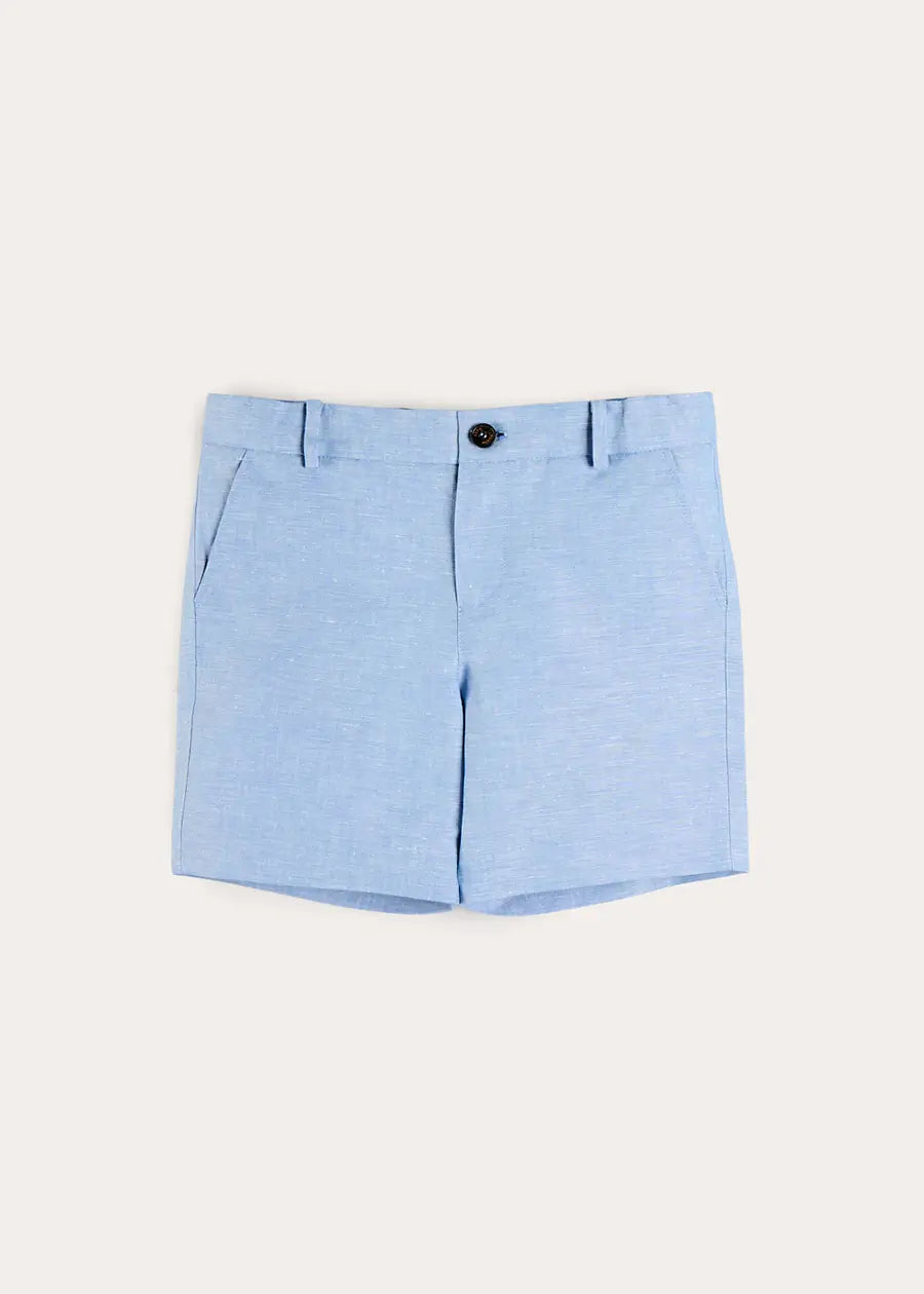 Linen Blend Tailored Shorts in Blue (4-10yrs) SHORTS from Pepa London US