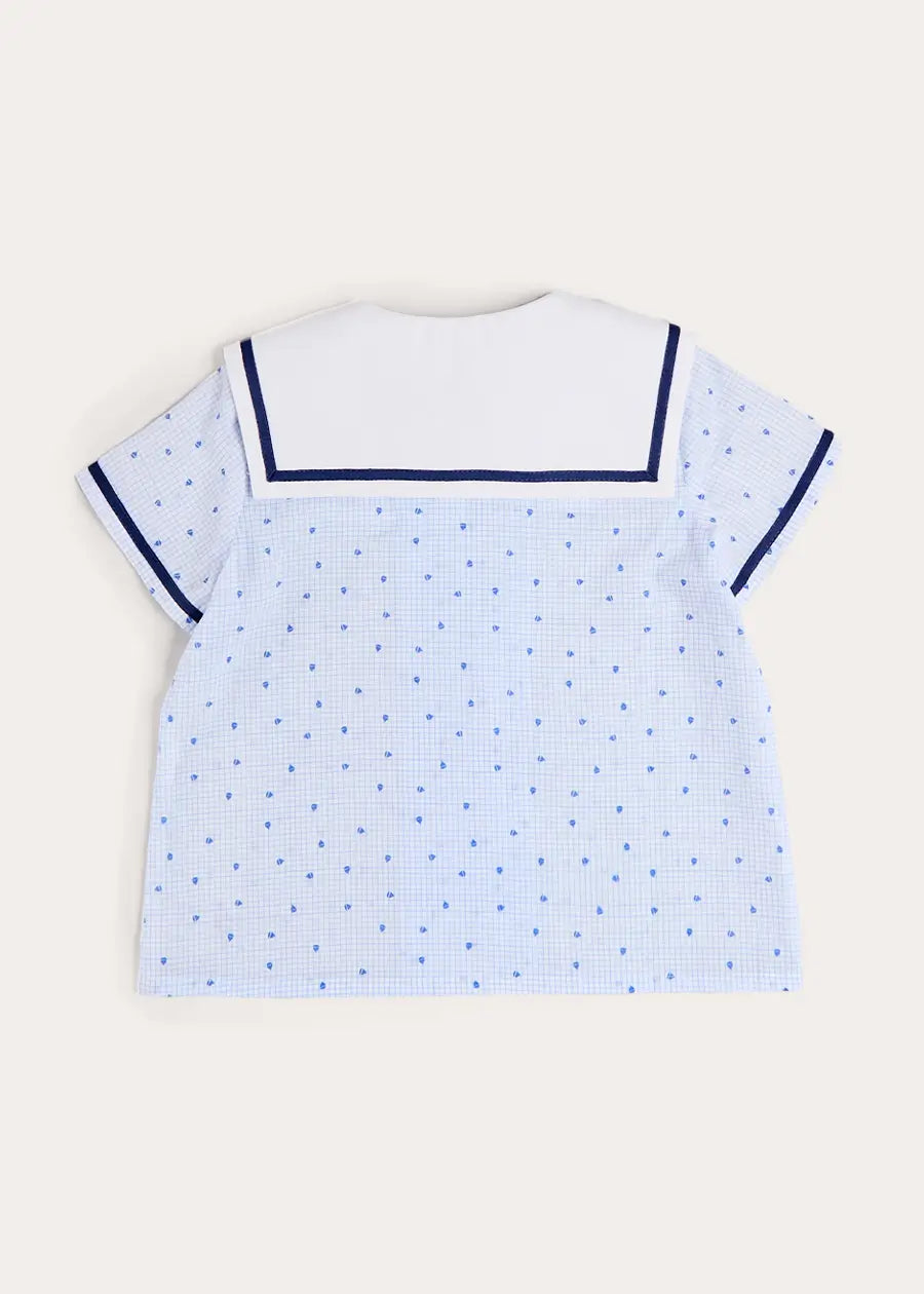Noah Check Mariner Collar Double Breasted Shirt in Blue (18mths-6yrs) SHIRTS from Pepa London US