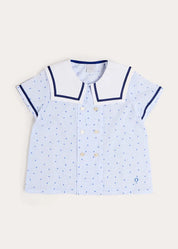 Noah Check Mariner Collar Double Breasted Shirt in Blue (18mths-6yrs) SHIRTS from Pepa London US