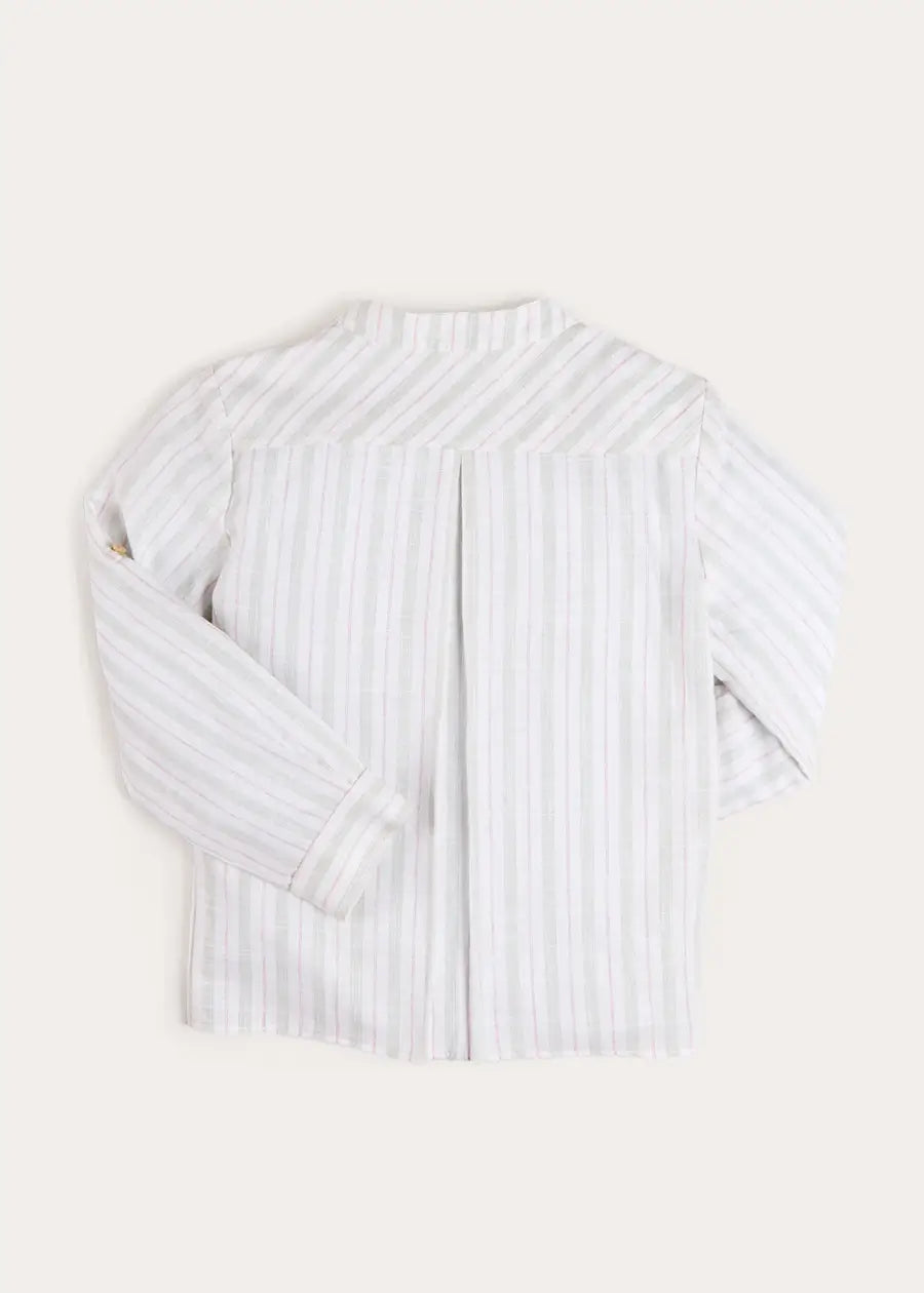 Hampton Stripe Mao Collar Shirt in Green (3- 10yrs) Shirts from Pepa London US