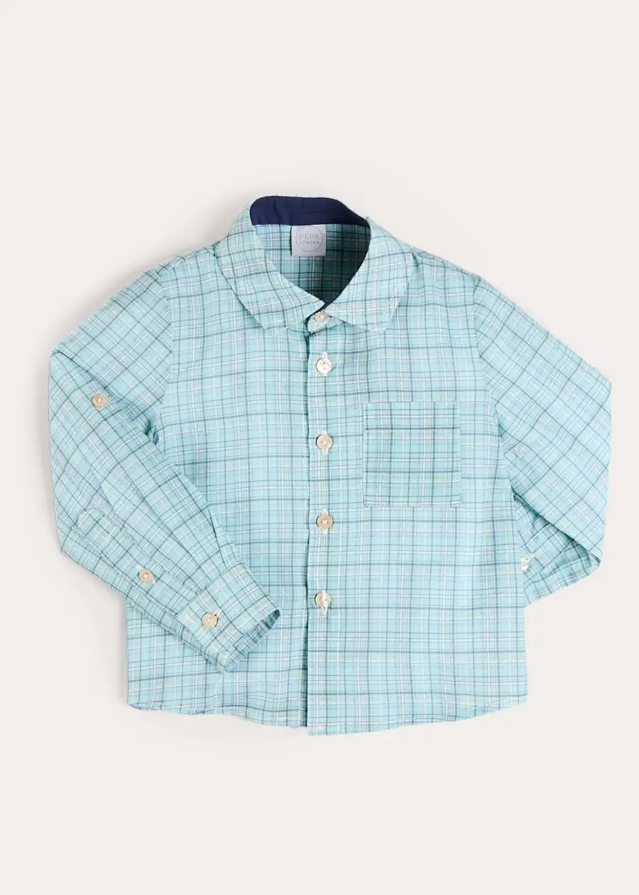George Check Long Sleeve Shirt in Blue (12mths- 10yrs) SHIRTS from Pepa London US