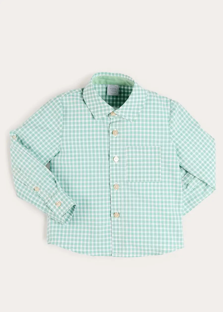 Lucas Check Pocket Detail Long Sleeve Shirt in Green (18mths- 10yrs) SHIRTS from Pepa London US