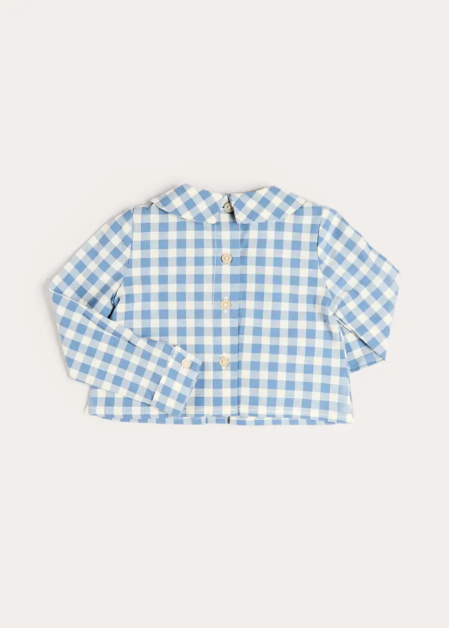 Darby Gingham Button Detail Long Sleeve Shirt in Blue (3mths-4yrs) SHIRTS from Pepa London US