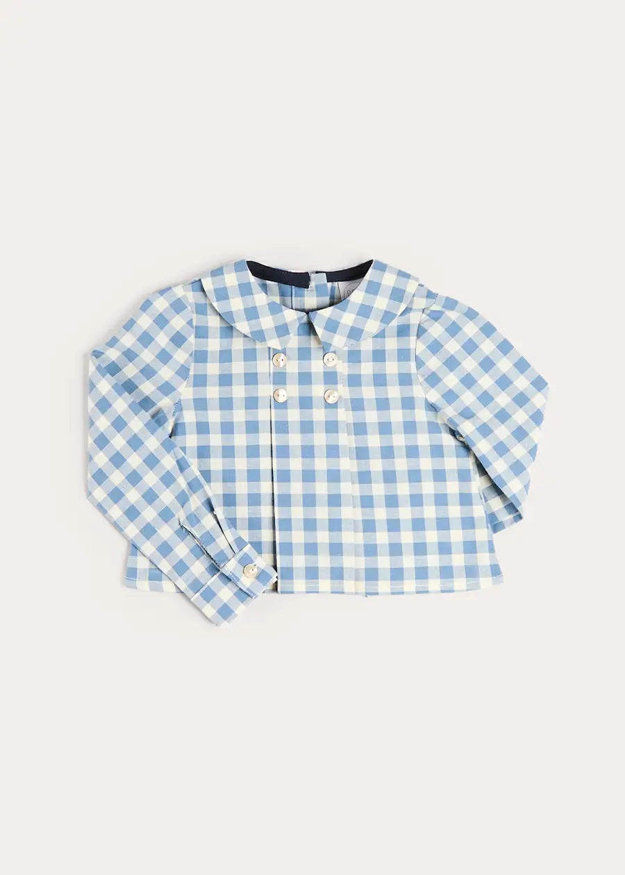 Darby Gingham Button Detail Long Sleeve Shirt in Blue (3mths-4yrs) SHIRTS from Pepa London US