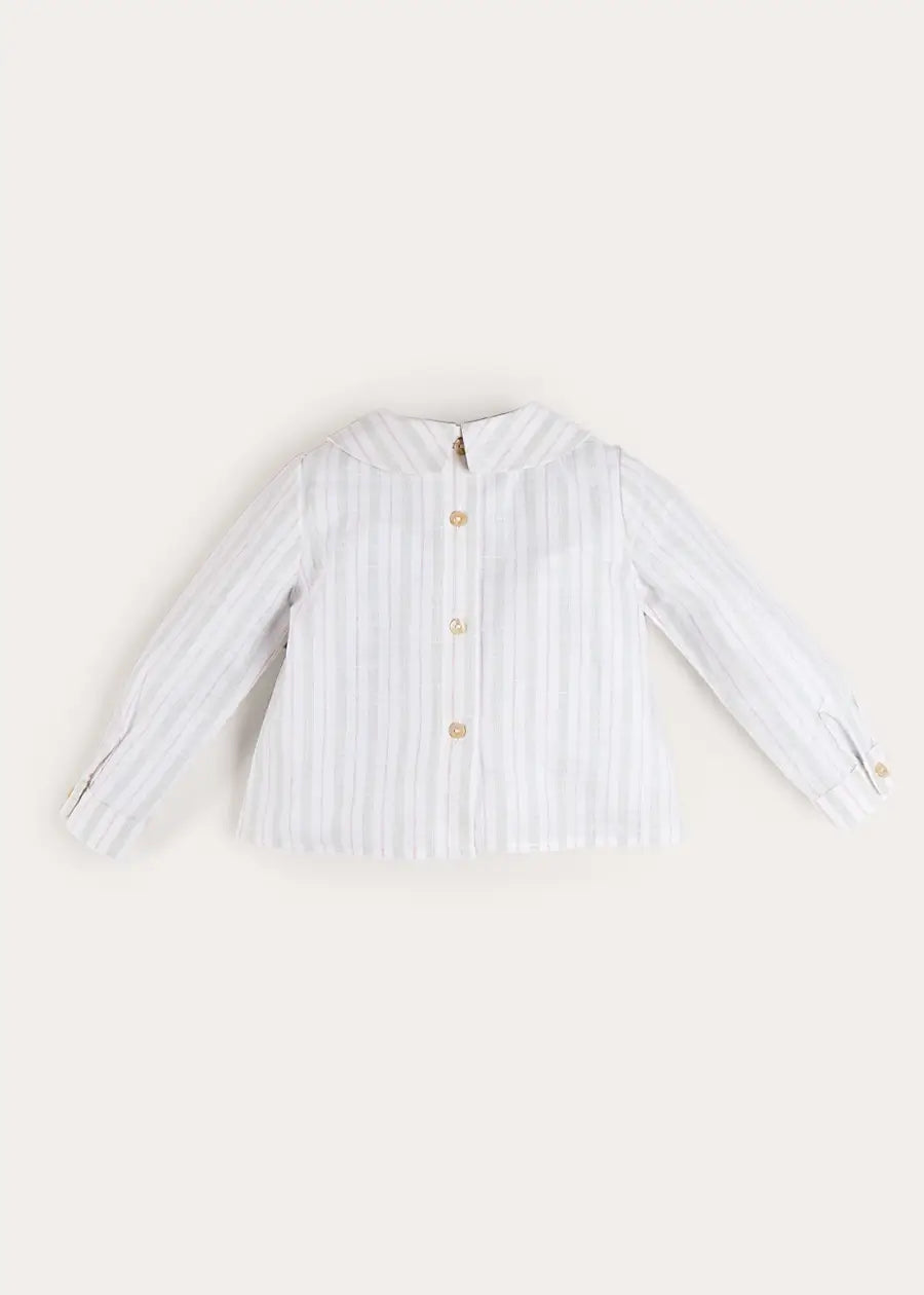 Hampton Stripe Button Detail Long Sleeve Shirt in Green (12mths-3yrs) SHIRTS from Pepa London US