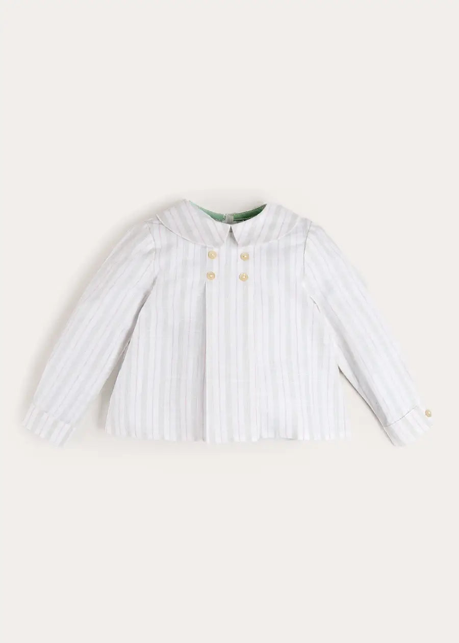 Hampton Stripe Button Detail Long Sleeve Shirt in Green (12mths-3yrs) SHIRTS from Pepa London US