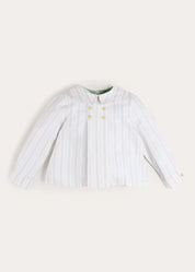 Hampton Stripe Button Detail Long Sleeve Shirt in Green (12mths-3yrs) SHIRTS from Pepa London US