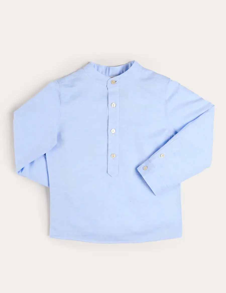 Mao Collar Linen Blend Shirt in Blue (18mths- 10yrs) SHIRTS from Pepa London US