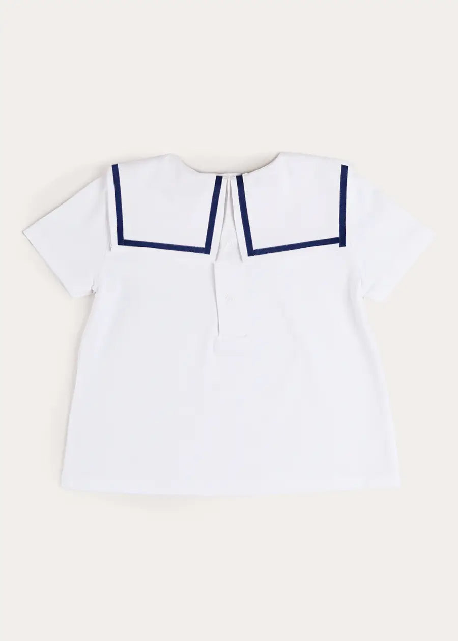 Mariner Collar Hot Air Balloon Embroidered Top in White (6mths-4yrs) TOPS & BODYSUITS from Pepa London US