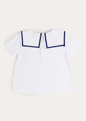 Mariner Collar Hot Air Balloon Embroidered Top in White (6mths-4yrs) TOPS & BODYSUITS from Pepa London US