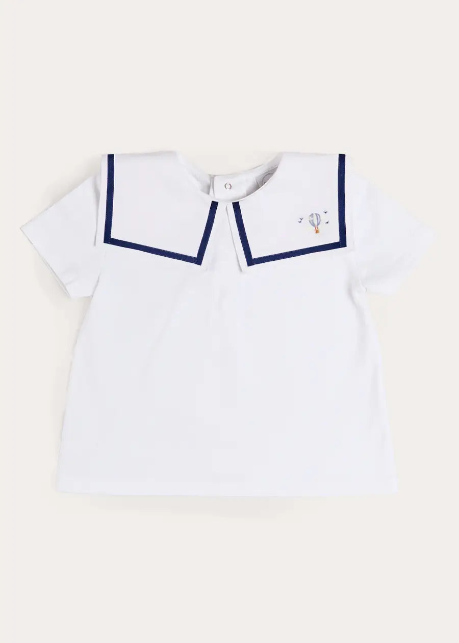 Mariner Collar Hot Air Balloon Embroidered Top in White (6mths-4yrs) TOPS & BODYSUITS from Pepa London US