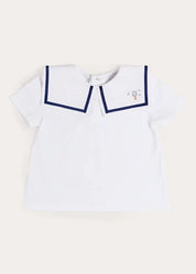 Mariner Collar Hot Air Balloon Embroidered Top in White (6mths-4yrs) TOPS & BODYSUITS from Pepa London US