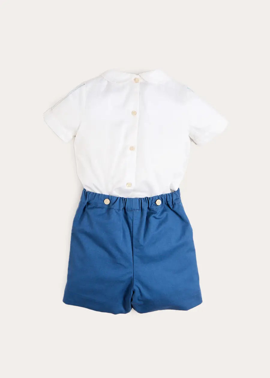 The Matthew Hand Embroidered Openwork Two Piece Set in Navy (18mths-6yrs) TWO PIECE SETS from Pepa London US