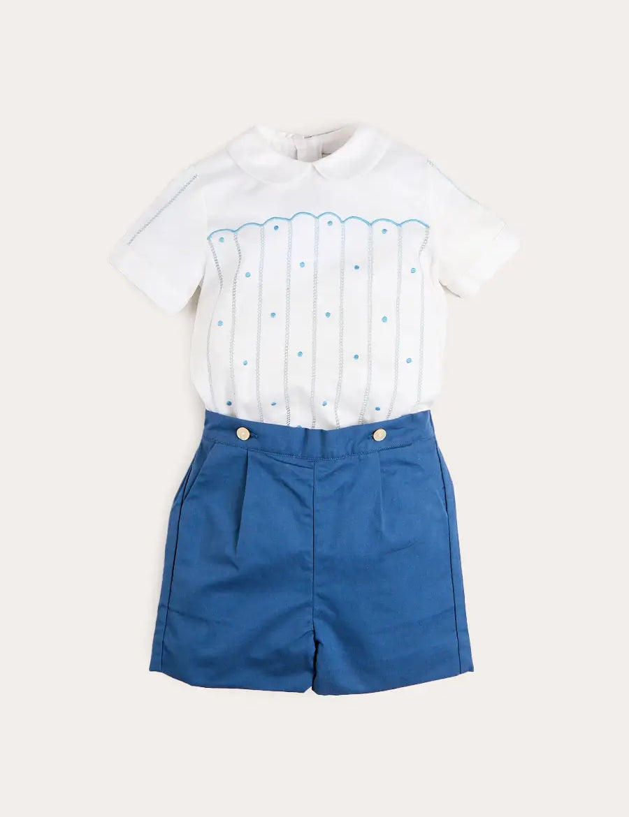 The Matthew Hand Embroidered Openwork Two Piece Set in Navy (18mths-6yrs) TWO PIECE SETS from Pepa London US