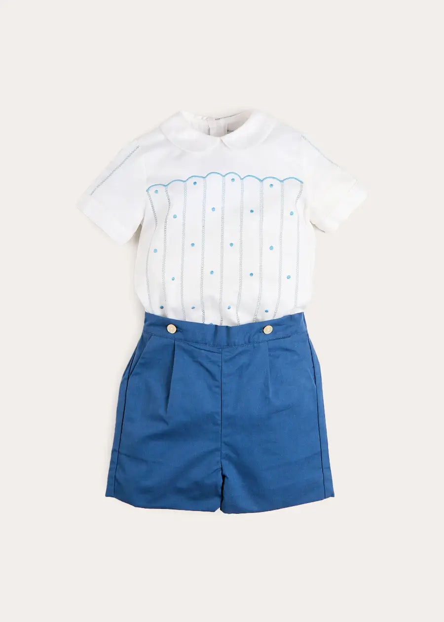 The Matthew Hand Embroidered Openwork Two Piece Set in Navy (18mths-6yrs) TWO PIECE SETS from Pepa London US