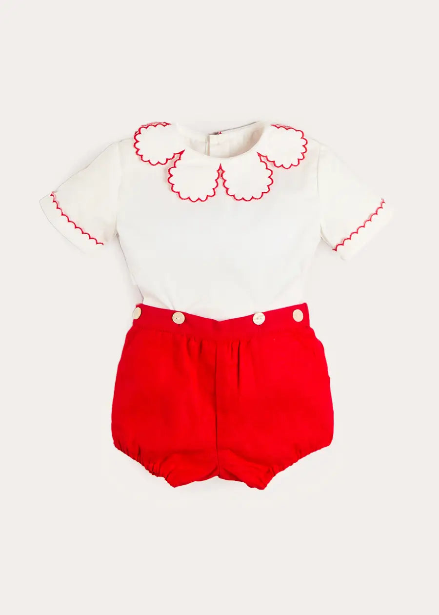 Dahlia Petal Collar Short Sleeve Two Piece Set in Red (6mths-3yrs) Two Piece Set from Pepa London US