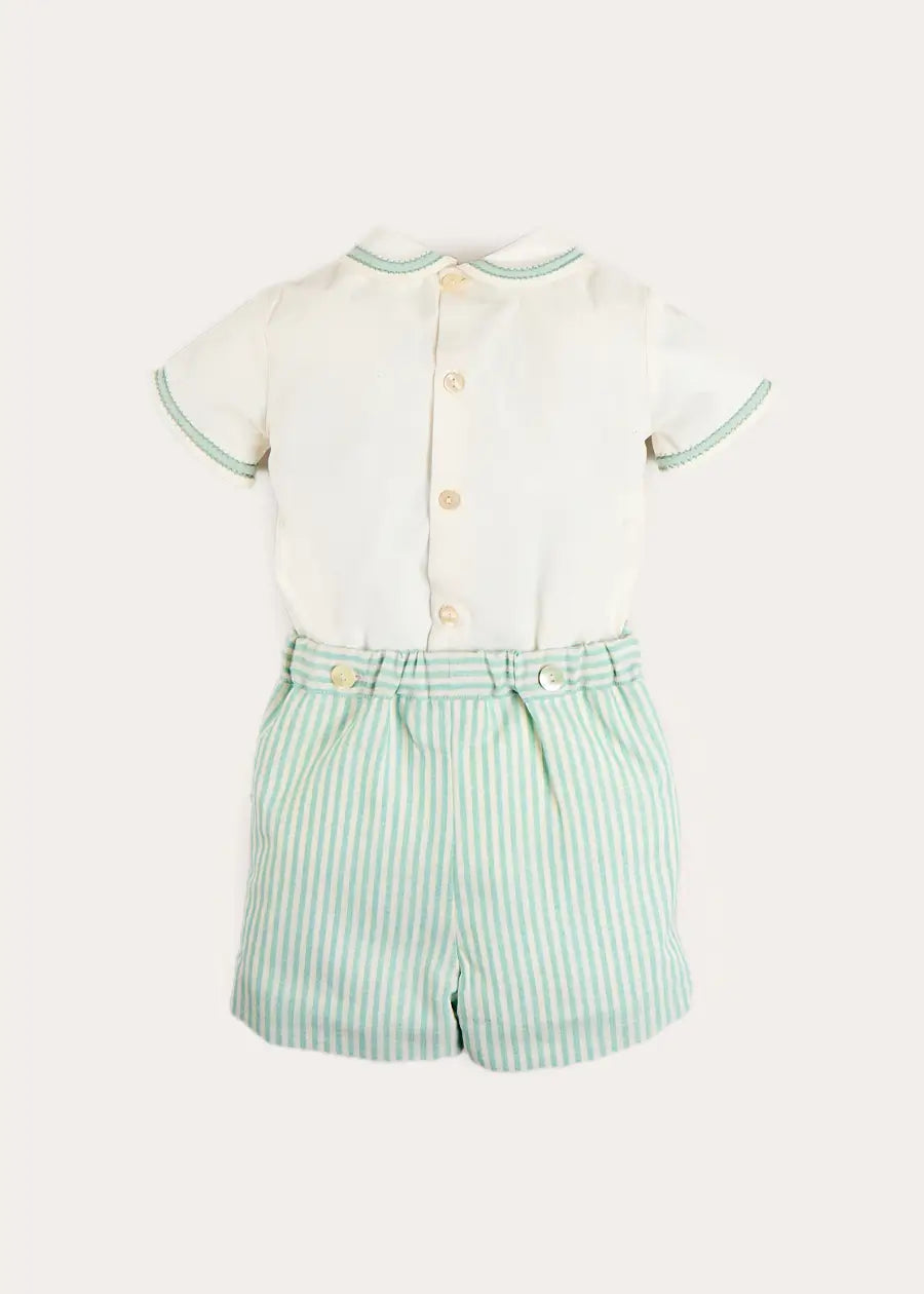 Wimbledon Stripe Hand Smocked Peter Pan Collar Two Piece Set in Green (18mths-6yrs) TWO PIECE SETS from Pepa London US