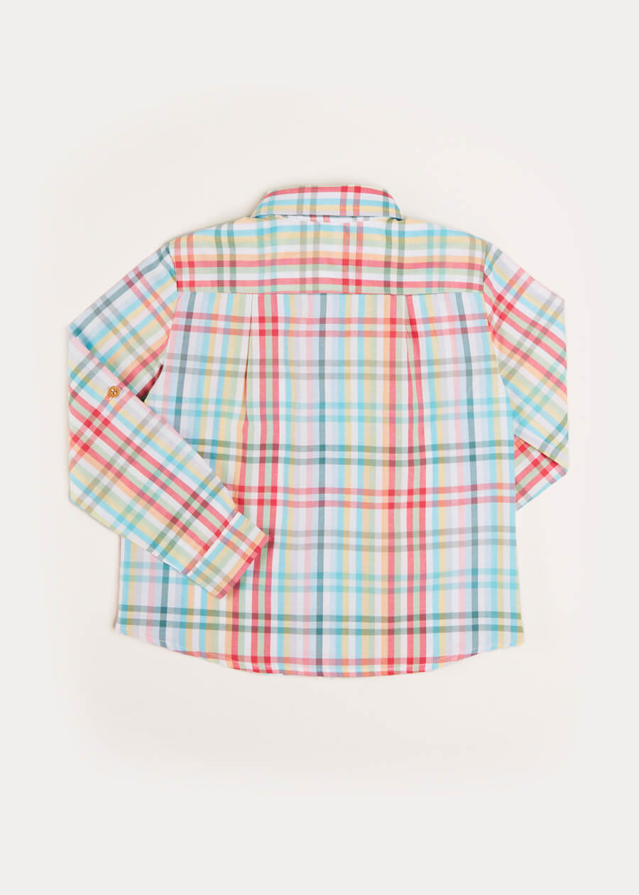 Checked Polo Collar Long Sleeve Shirt in Blue (12mths-10yrs) Shirts  from Pepa London US