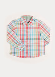 Checked Polo Collar Long Sleeve Shirt in Blue (12mths-10yrs) Shirts  from Pepa London US