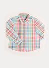 Checked Polo Collar Long Sleeve Shirt in Blue (12mths-10yrs) Shirts  from Pepa London US