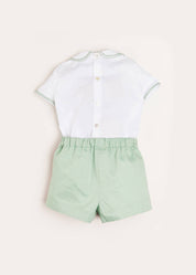 Hand Smocked Peter Pan Collar Short Sleeve Two Piece Set in Green (18mths-6yrs) Two Piece Set  from Pepa London US