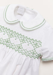 Hand Smocked Peter Pan Collar Short Sleeve Two Piece Set in Green (18mths-6yrs) Two Piece Set  from Pepa London US