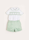 Handsmocked Peter Pan Collar Short Sleeve Two Piece Set in Green (18mths-6yrs) Two Piece Set  from Pepa London US