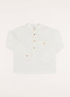 Linen Mao Collar Long Sleeve Shirt in White (12mths-10yrs) Shirts  from Pepa London US
