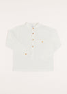 Linen Mao Collar Long Sleeve Shirt in White (12mths-10yrs) Shirts from Pepa London US