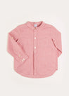 Mini Houndstooth Polo Collar Long Sleeve Shirt in Red (12mths-10yrs) Shirts  from Pepa London US
