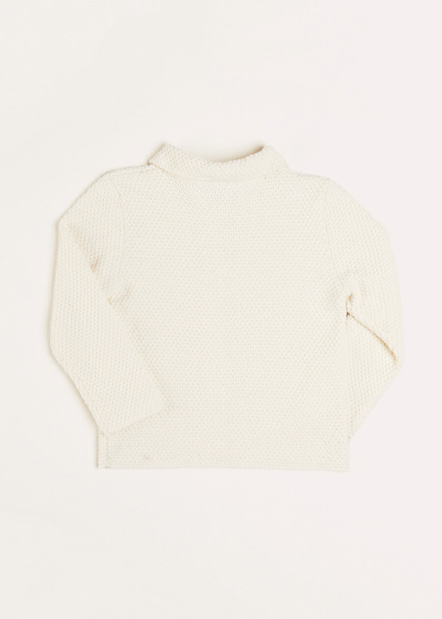 Nautical Boat Embroidery Polo Collar Cardigan in Cream (12mths-6yrs) Knitwear from Pepa London US