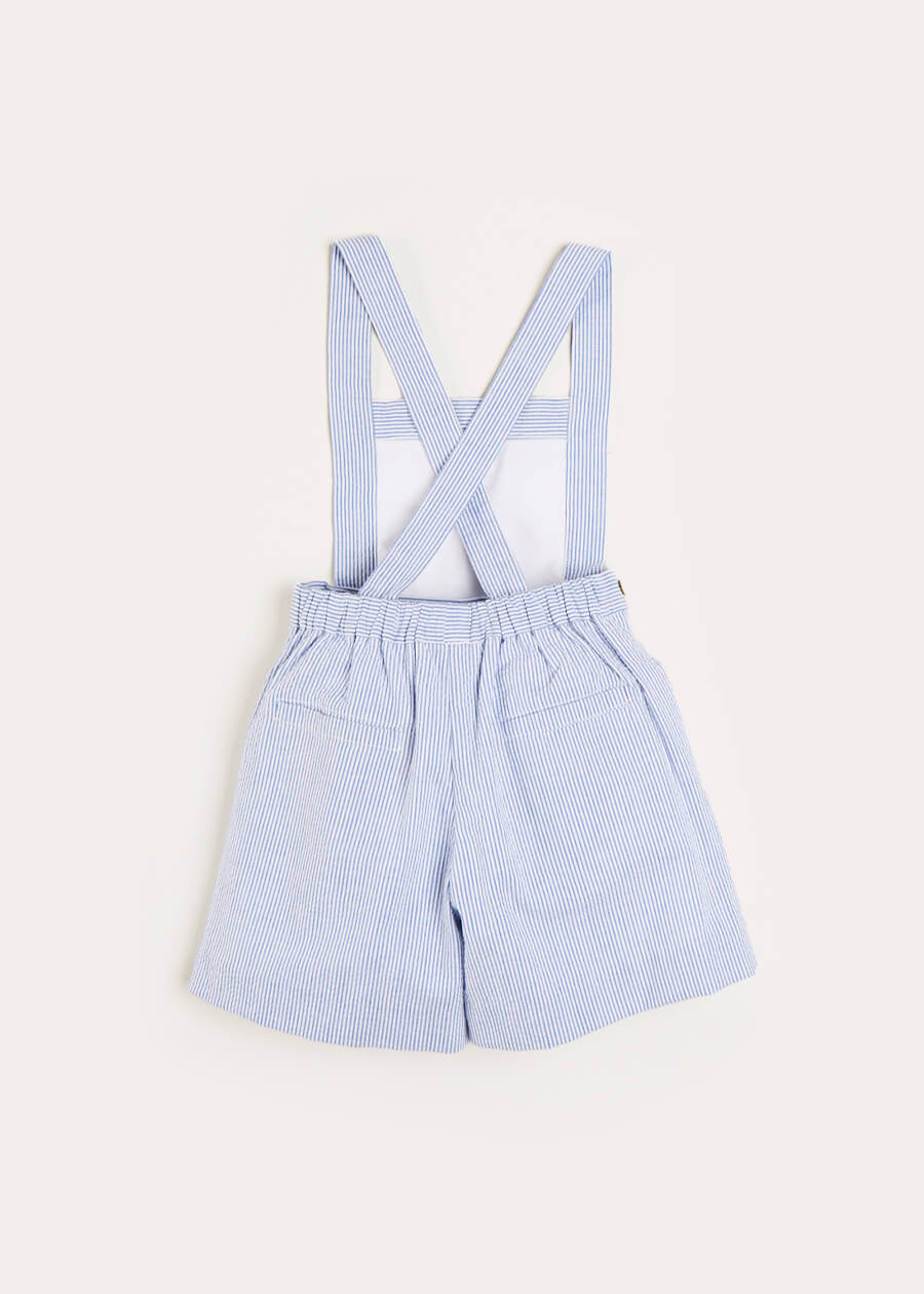 Nautical Striped Boat Embroidery Short Dungarees in Blue (18mths-4yrs) Dungarees  from Pepa London US