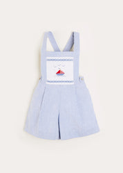 Nautical Striped Boat Embroidery Short Dungarees in Blue (18mths-4yrs) Dungarees  from Pepa London US
