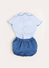 Peter Pan Collar Contrast Trim Short Sleeve Two Piece Set in Blue (6mths-3yrs)   from Pepa London US