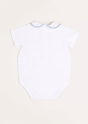 Peter Pan Collar Embroidered Detail Short Sleeve Bodysuit in Blue (3mths-3yrs) Tops & Bodysuits from Pepa London US