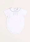 Peter Pan Collar Embroidered Detail Short Sleeve Bodysuit in Blue (3mths-2yrs) Tops & Bodysuits  from Pepa London US