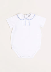 Peter Pan Collar Embroidered Detail Short Sleeve Bodysuit in Blue (3mths-3yrs) Tops & Bodysuits from Pepa London US