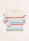 Striped Crewneck Button Detail Jumper in Red (12mths-10yrs) Knitwear from Pepa London US