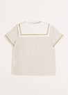 Striped Mariner Collar Short Sleeve Shirt in Beige (12mths-3yrs) Shirts  from Pepa London US