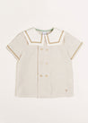 Striped Mariner Collar Short Sleeve Shirt in Beige (12mths-3yrs) Shirts  from Pepa London US