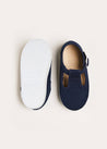 Woven T-Bar Baby Shoes in Navy (20-26EU) Shoes  from Pepa London US