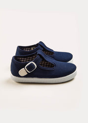 Woven T-Bar Baby Shoes in Navy (20-26EU) Shoes from Pepa London US