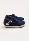 Woven T-Bar Baby Shoes in Navy (20-26EU) Shoes  from Pepa London US