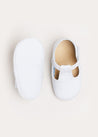 Woven T-Bar Pram Shoes in White (17-20EU) Shoes from Pepa London US