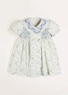 Alice Floral Print Handsmocked Statement Collar Dress in Blue (12mths-10yrs) Dresses  from Pepa London US