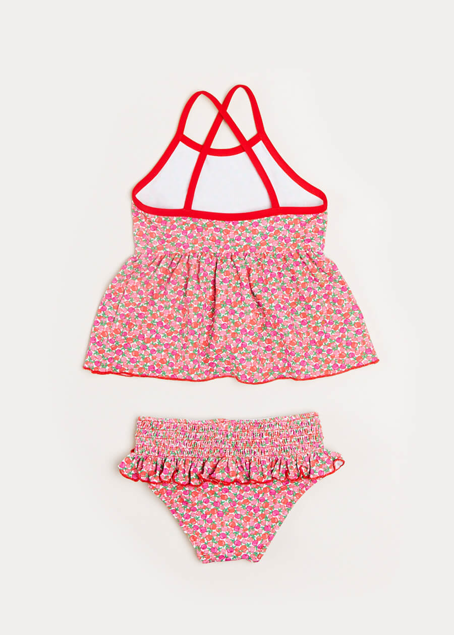 Annie Floral Print Bow Detail Two Piece Swimsuit in Pink (12mths-6yrs) Swimwear  from Pepa London US